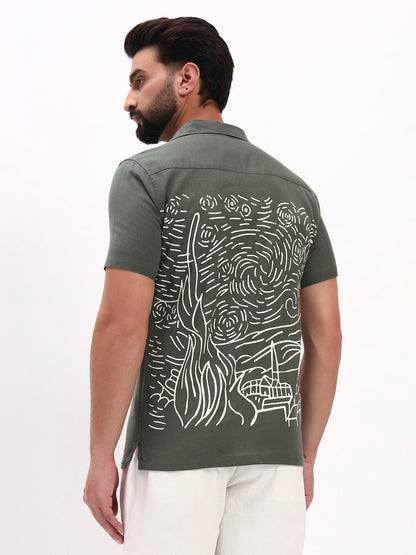 OLIVE BACK PRINTED SHIRT