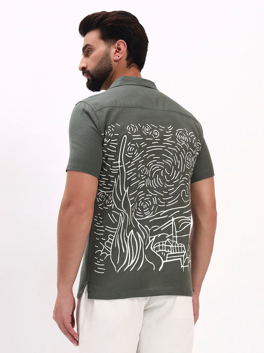 OLIVE BACK PRINTED SHIRT