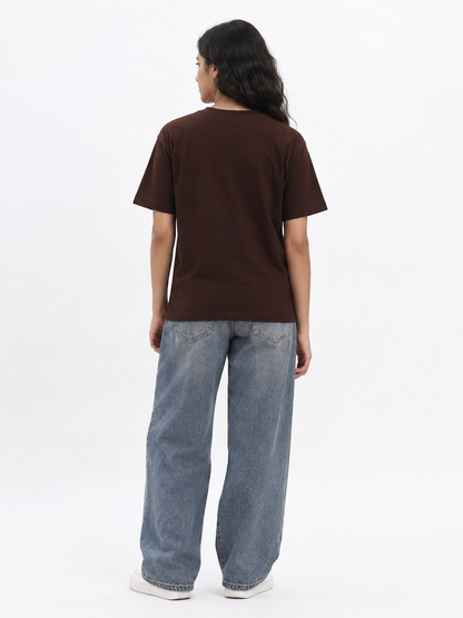 WOMEN'S DARK BROWN SOLID T-SHIRT
