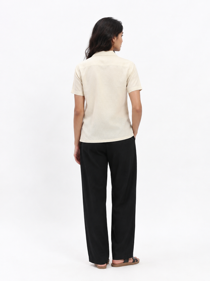 WOMEN'S BEIGE FLORAL OVERSIZED EMBROIDERED SHIRT