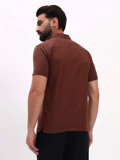 BROWN FLORAL EMBROIDERED SHIRT