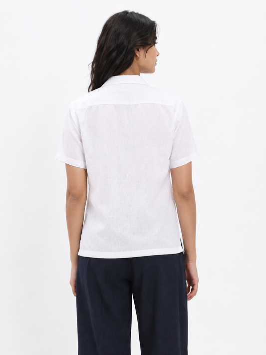 WOMEN'S WHITE FLORAL OVERSIZED EMBROIDERED SHIRT
