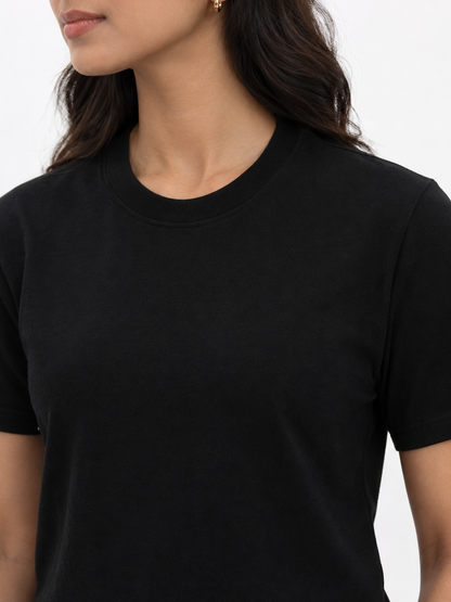 WOMEN'S BLACK SOLID T-SHIRT