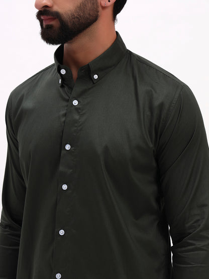 DARK OLIVE GREEN SATIN SHIRT
