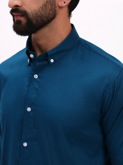 TEAL BLUE SATIN SHIRT