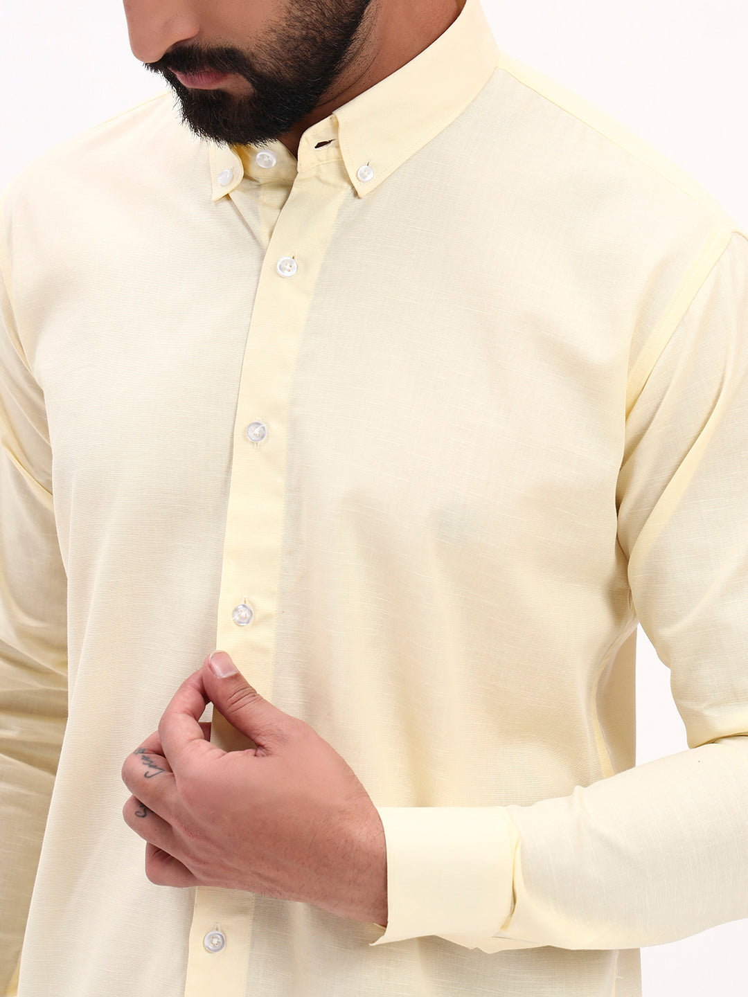 LIGHT YELLOW LINEN COTTON SHIRT