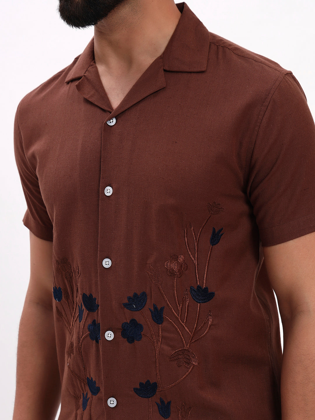BROWN FLORAL EMBROIDERED SHIRT
