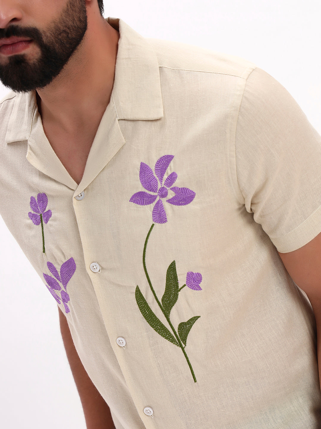 BEIGE FLORAL EMBROIDERED SHIRT