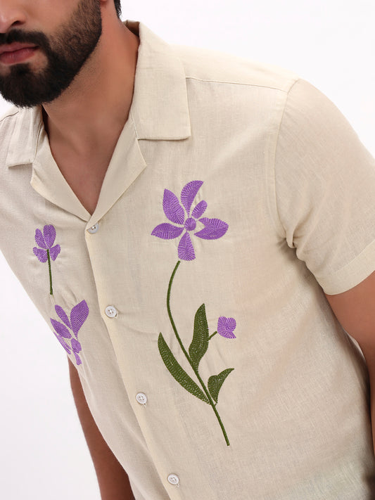 BEIGE FLORAL EMBROIDERED SHIRT