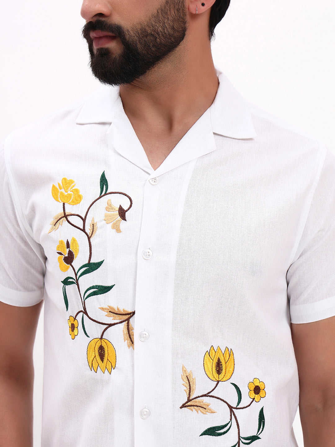 WHITE FLORAL EMBROIDERED SHIRT