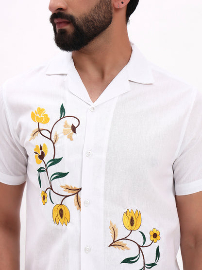 WHITE FLORAL EMBROIDERED SHIRT