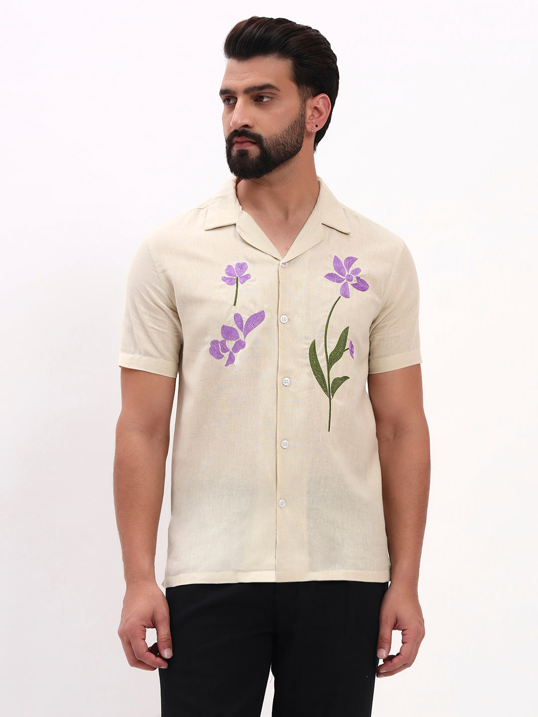 BEIGE FLORAL EMBROIDERED SHIRT