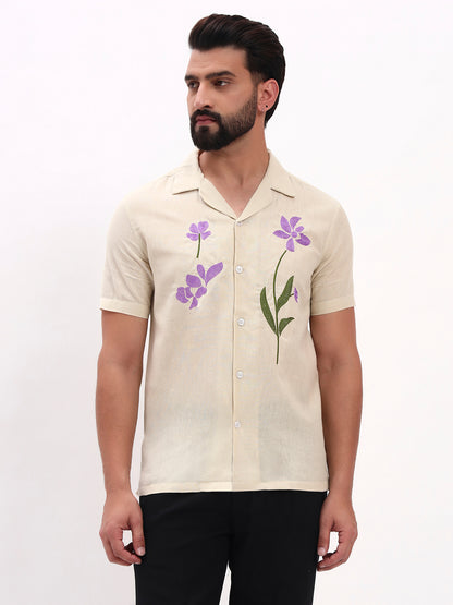 BEIGE FLORAL EMBROIDERED SHIRT