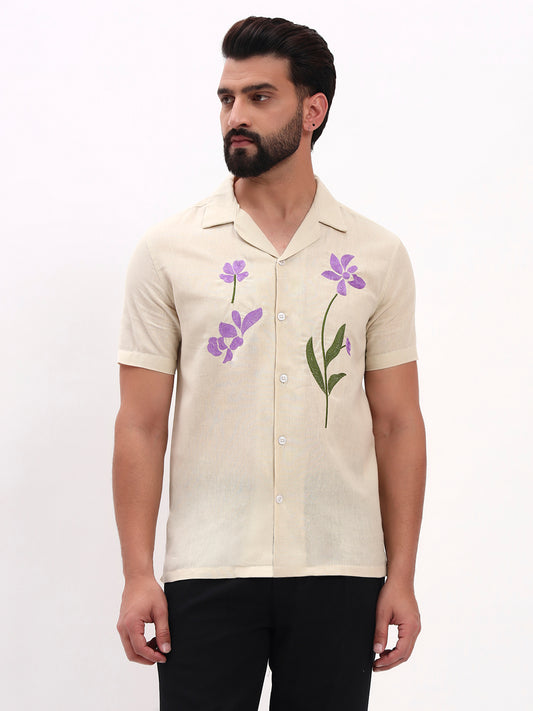BEIGE FLORAL EMBROIDERED SHIRT