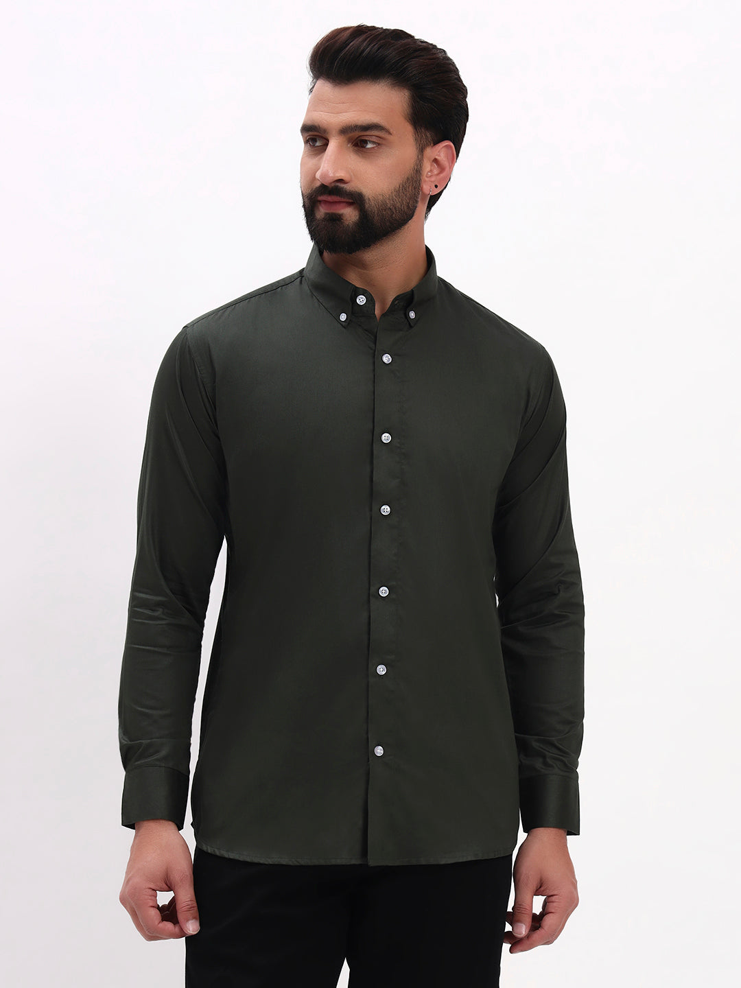 DARK OLIVE GREEN SATIN SHIRT