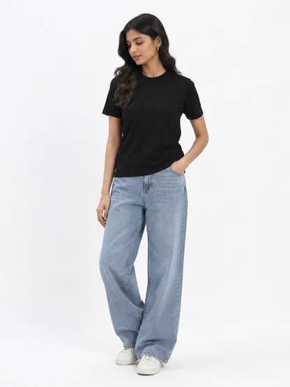WOMEN'S BLACK SOLID T-SHIRT
