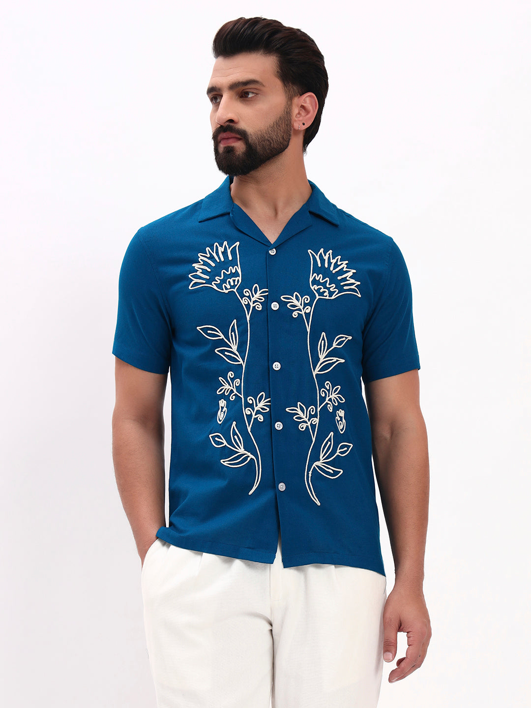 BLUE FLORAL EMBROIDERED SHIRT