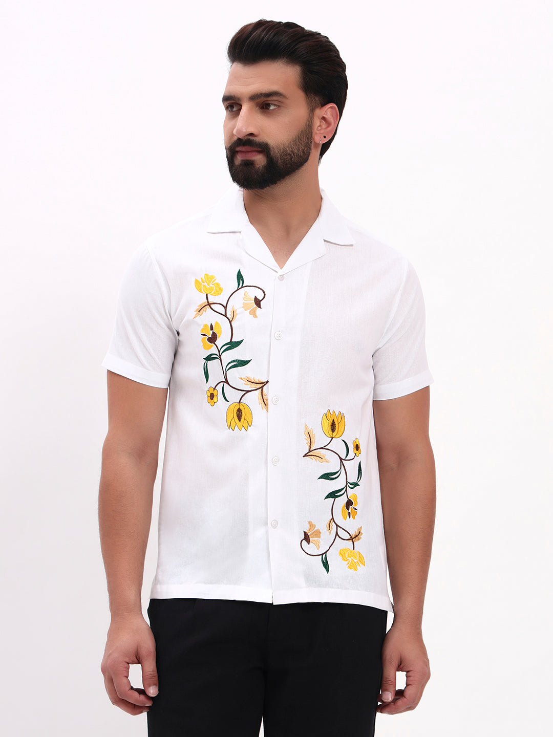 WHITE FLORAL EMBROIDERED SHIRT