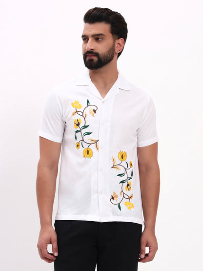WHITE FLORAL EMBROIDERED SHIRT