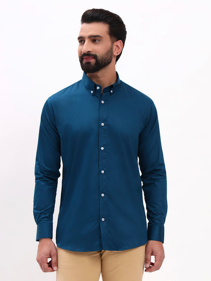 TEAL BLUE SATIN SHIRT