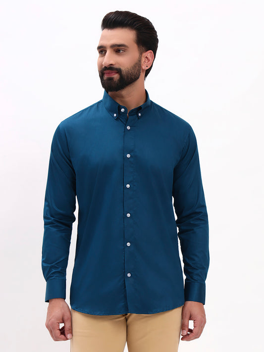 TEAL BLUE SATIN SHIRT