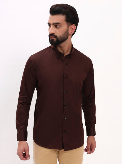 DARK BROWN SATIN SHIRT