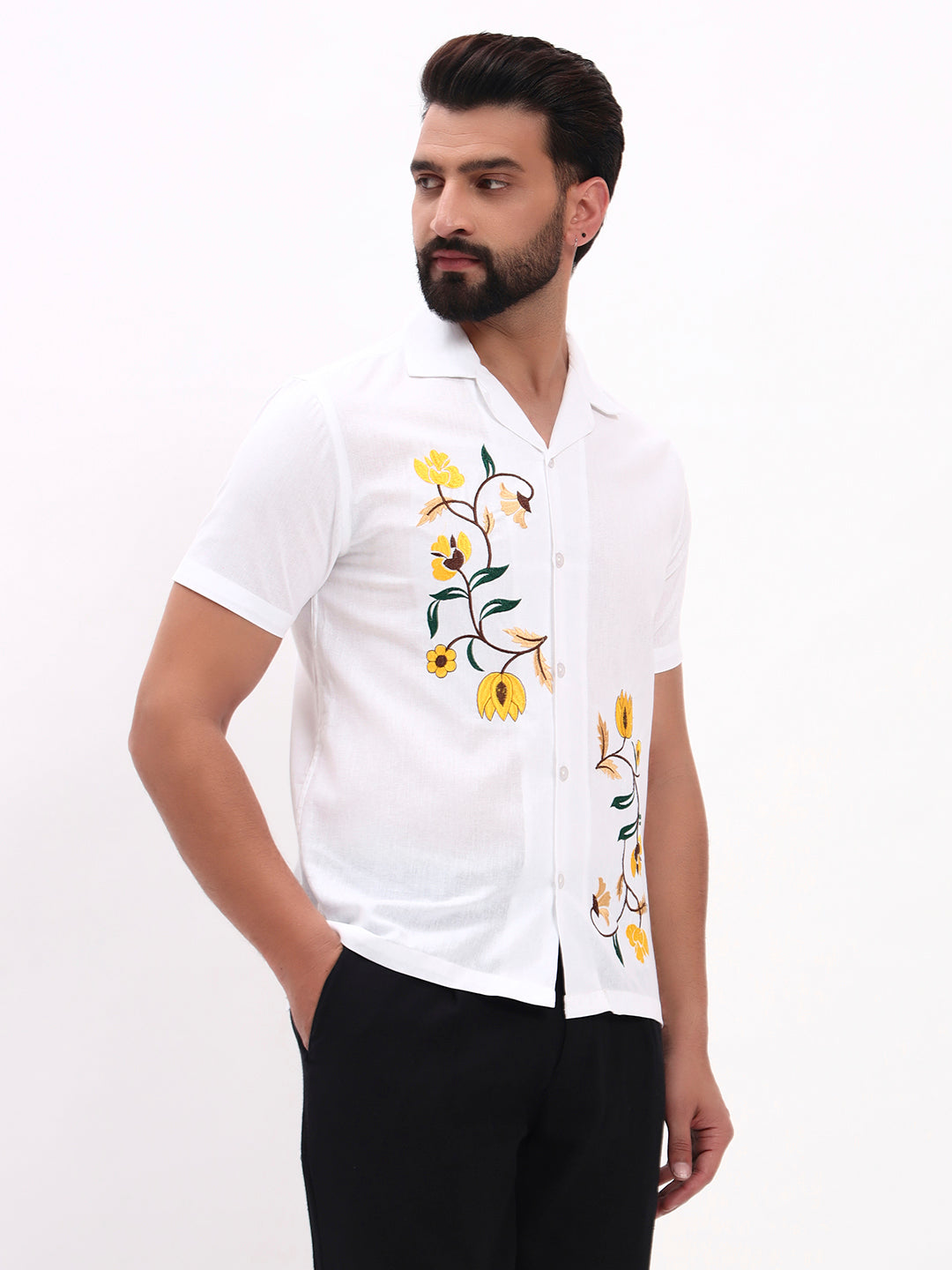 WHITE FLORAL EMBROIDERED SHIRT