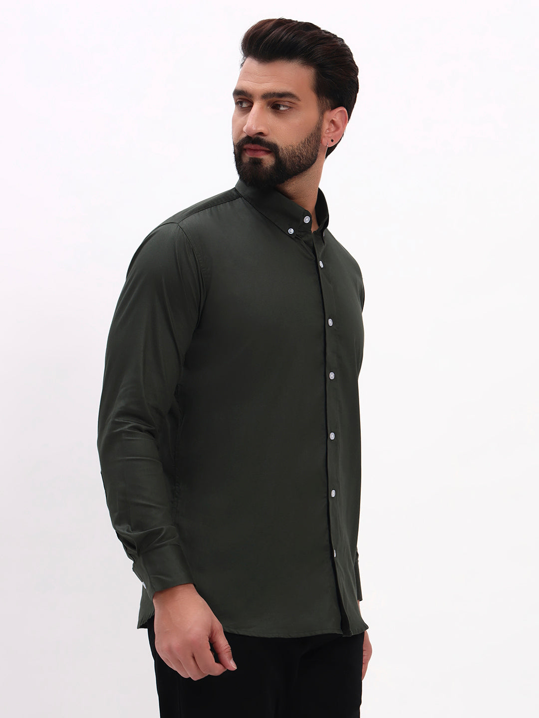 DARK OLIVE GREEN SATIN SHIRT