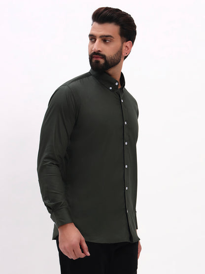 DARK OLIVE GREEN SATIN SHIRT