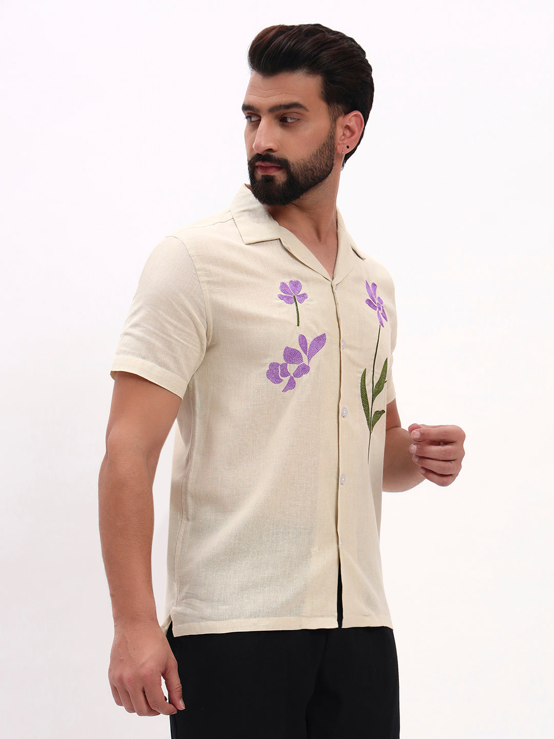 BEIGE FLORAL EMBROIDERED SHIRT