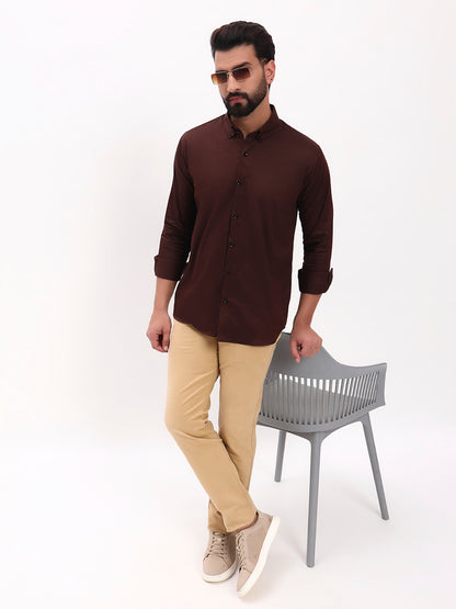 DARK BROWN SATIN SHIRT