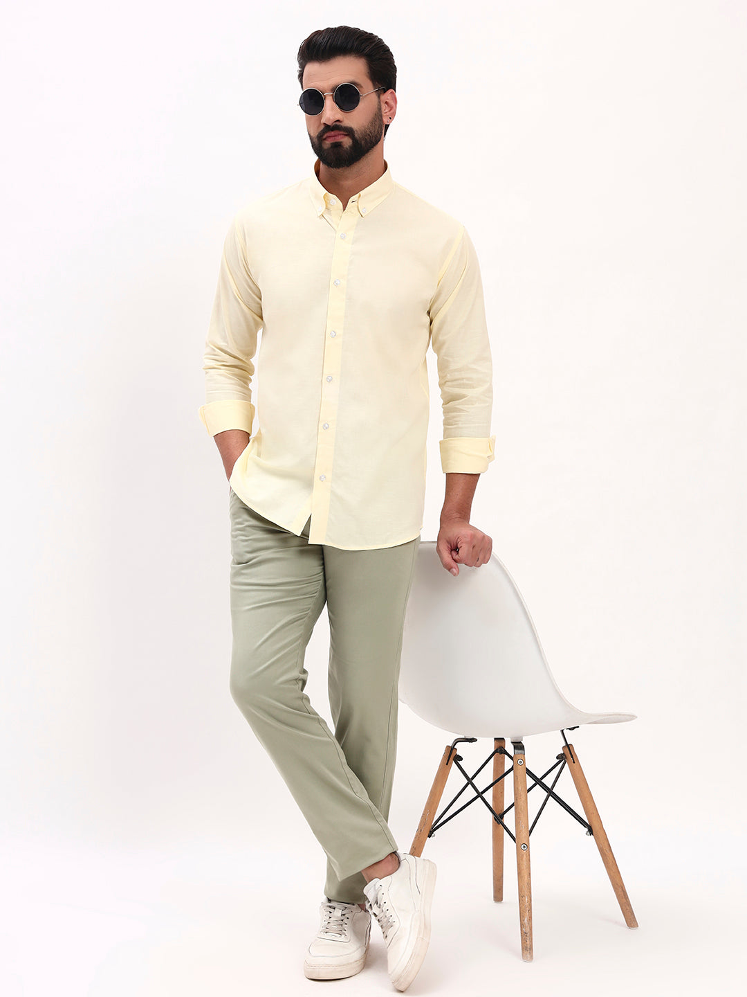 LIGHT YELLOW LINEN COTTON SHIRT