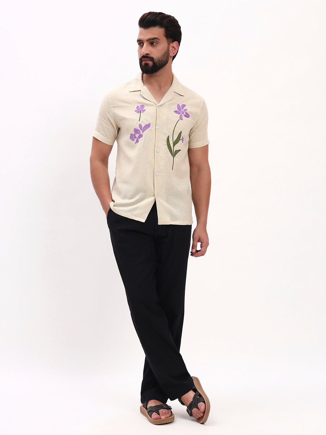 BEIGE FLORAL EMBROIDERED SHIRT