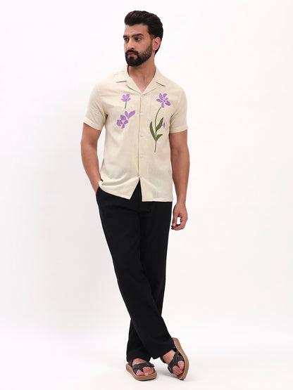 BEIGE FLORAL EMBROIDERED SHIRT