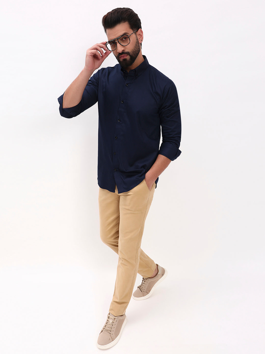 NAVY BLUE SATIN SHIRT