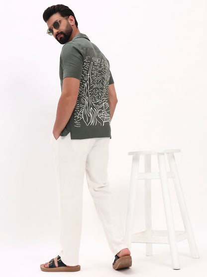 OLIVE BACK PRINTED SHIRT
