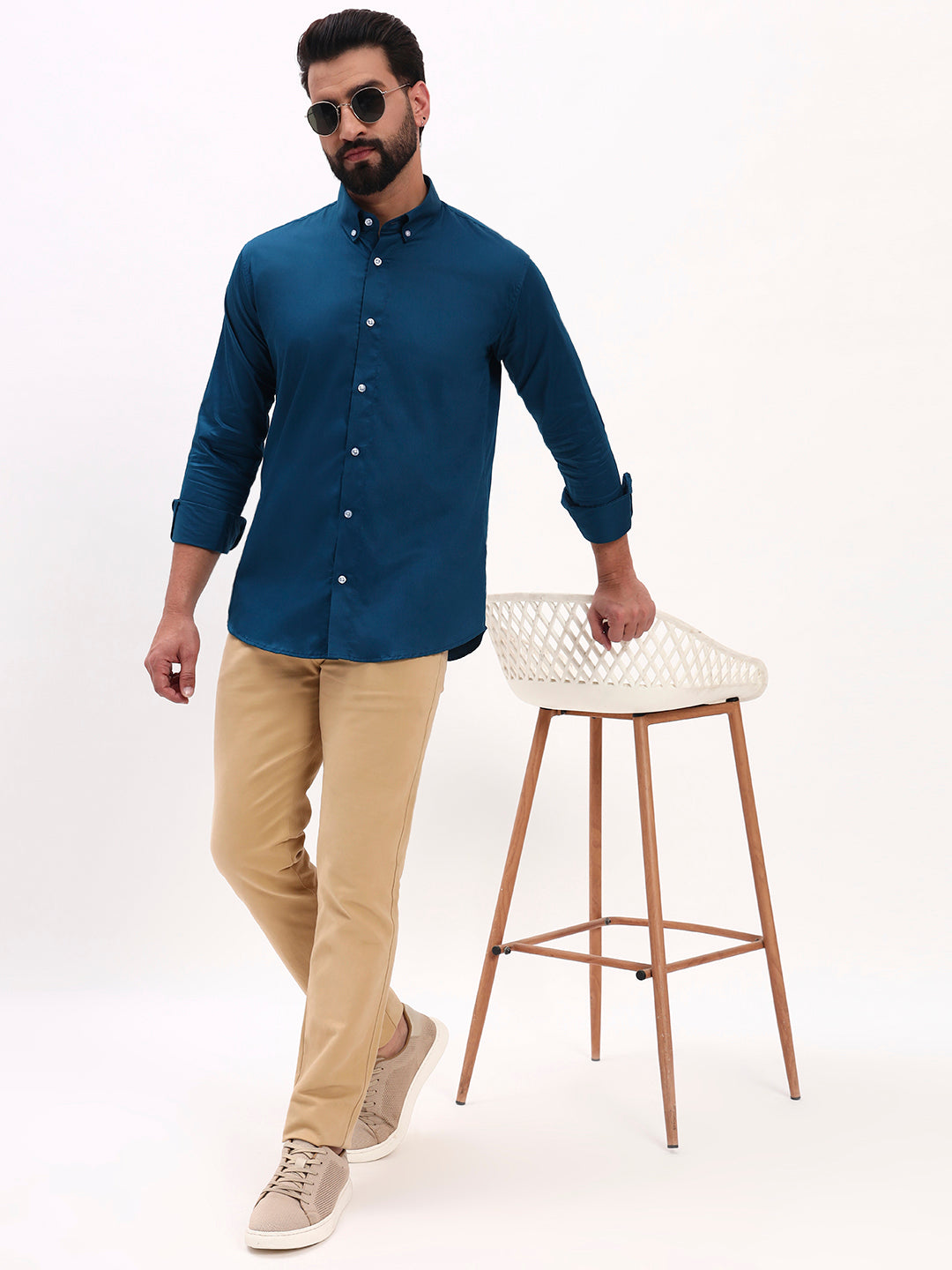 TEAL BLUE SATIN SHIRT
