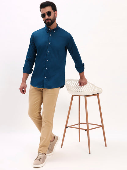 TEAL BLUE SATIN SHIRT