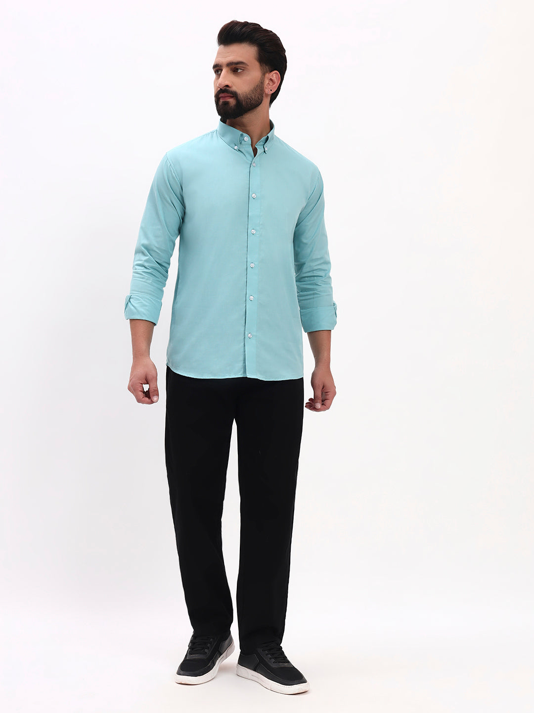 AQUA BLUE LINEN COTTON SHIRT