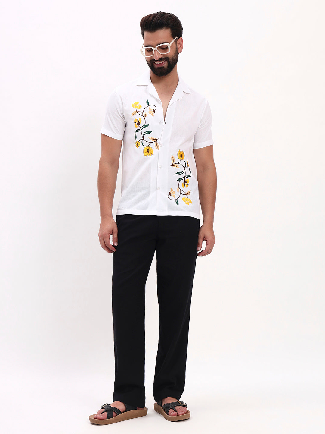 WHITE FLORAL EMBROIDERED SHIRT