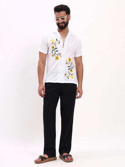 WHITE FLORAL EMBROIDERED SHIRT
