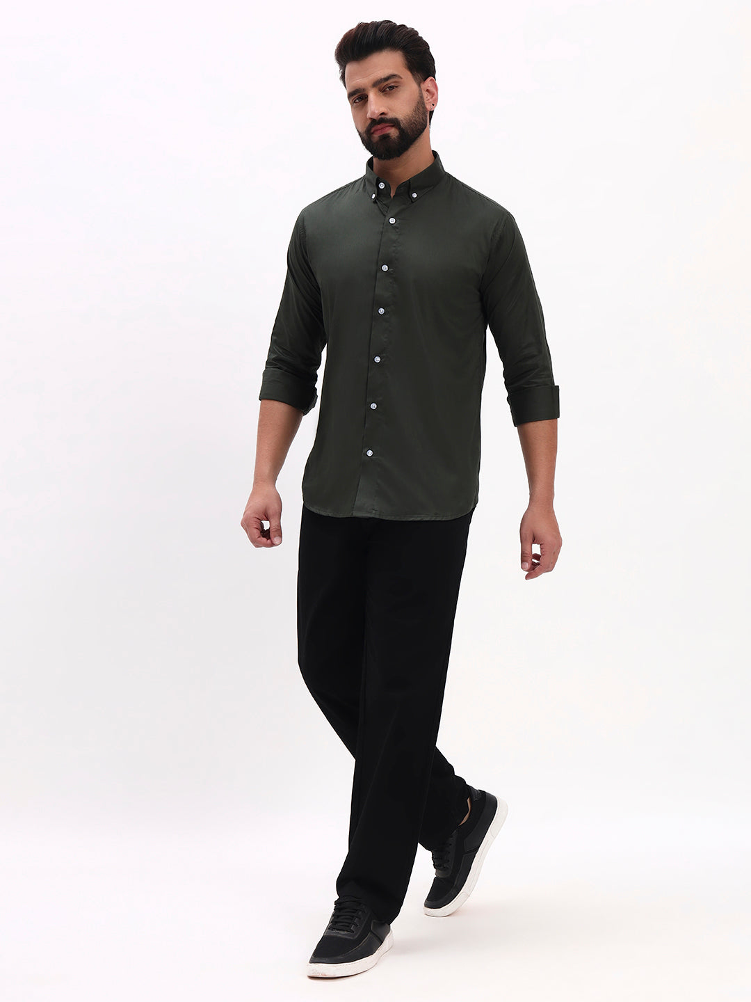DARK OLIVE GREEN SATIN SHIRT