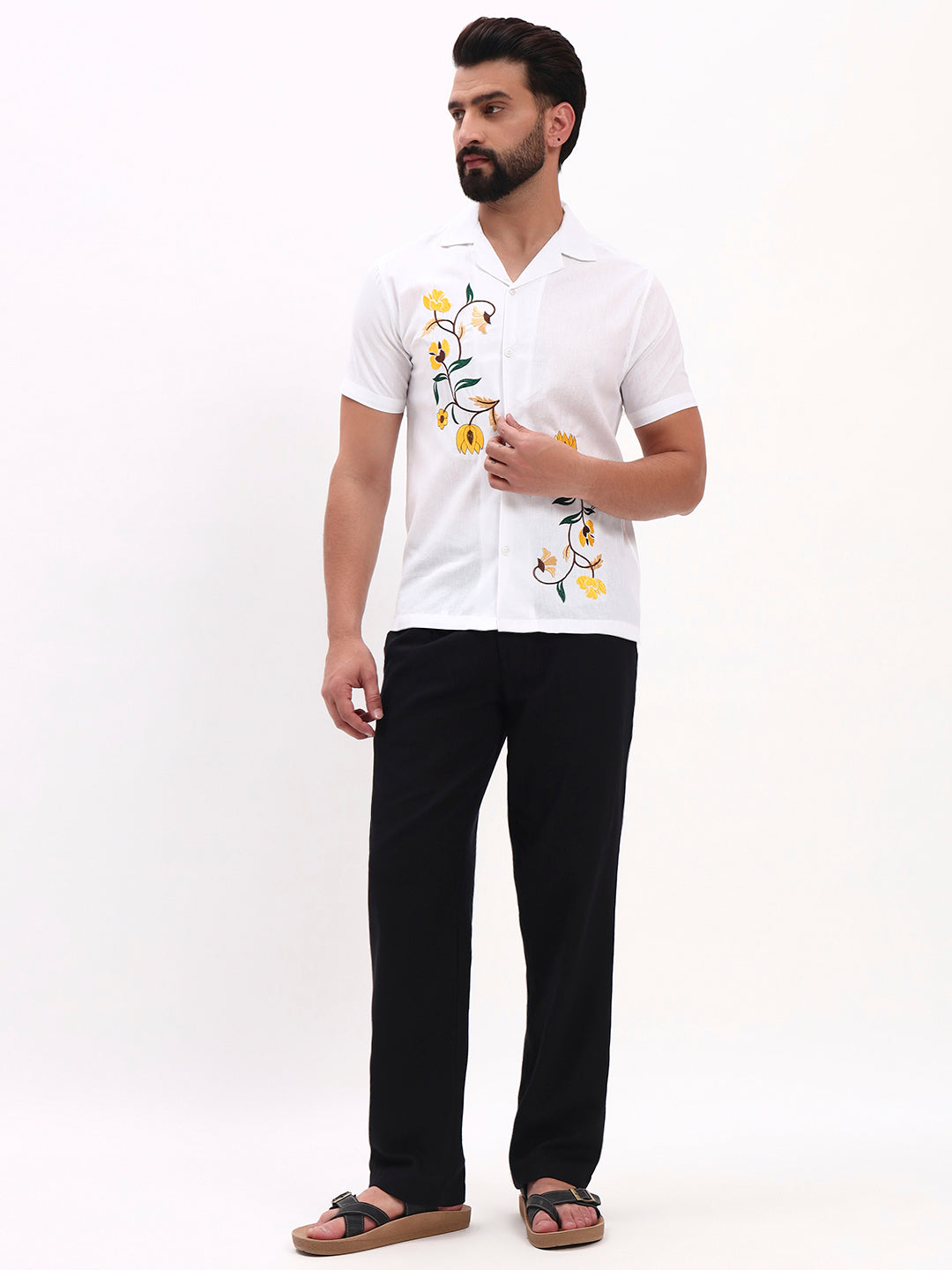 WHITE FLORAL EMBROIDERED SHIRT