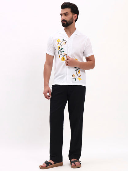 WHITE FLORAL EMBROIDERED SHIRT