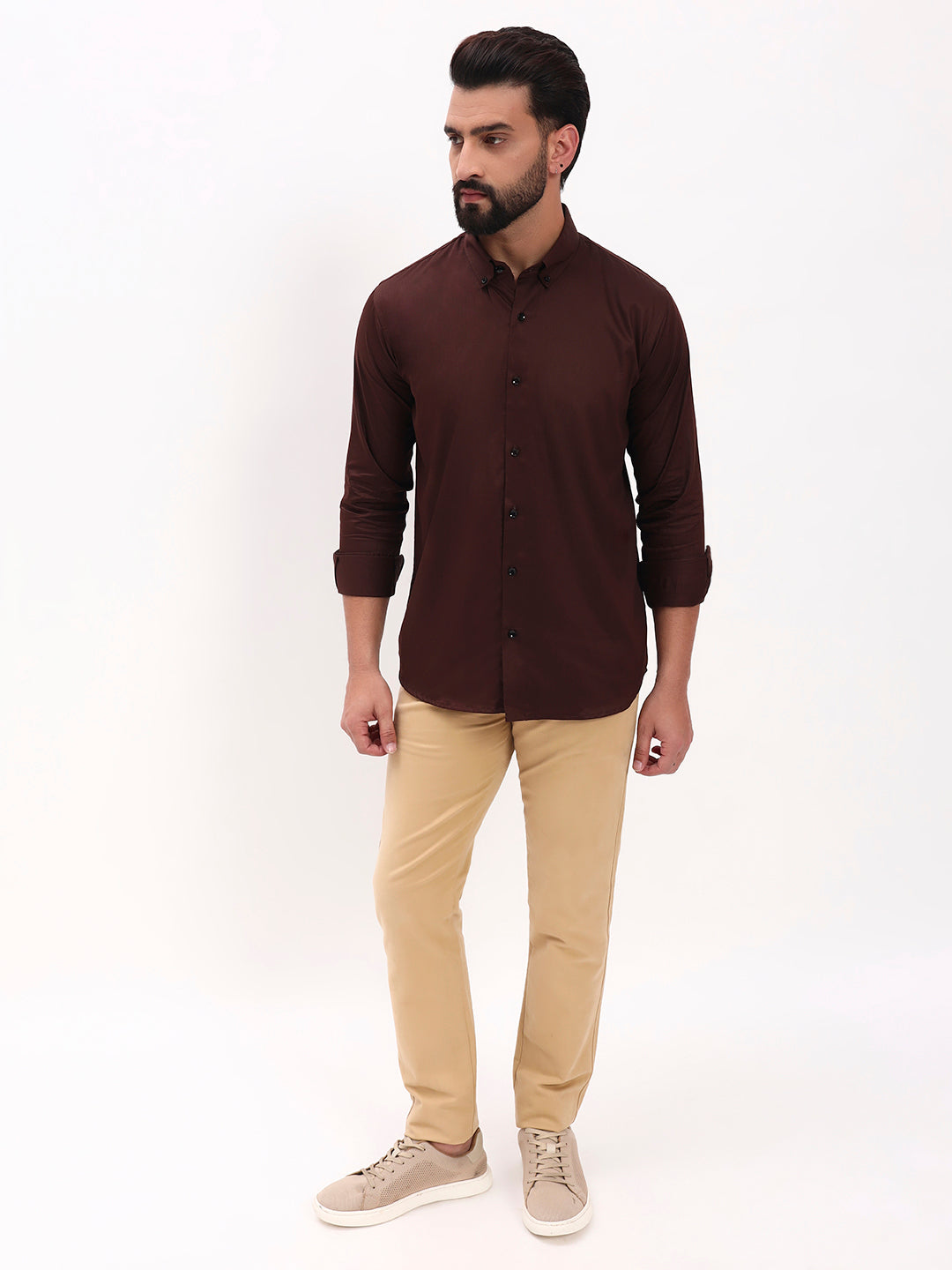 DARK BROWN SATIN SHIRT