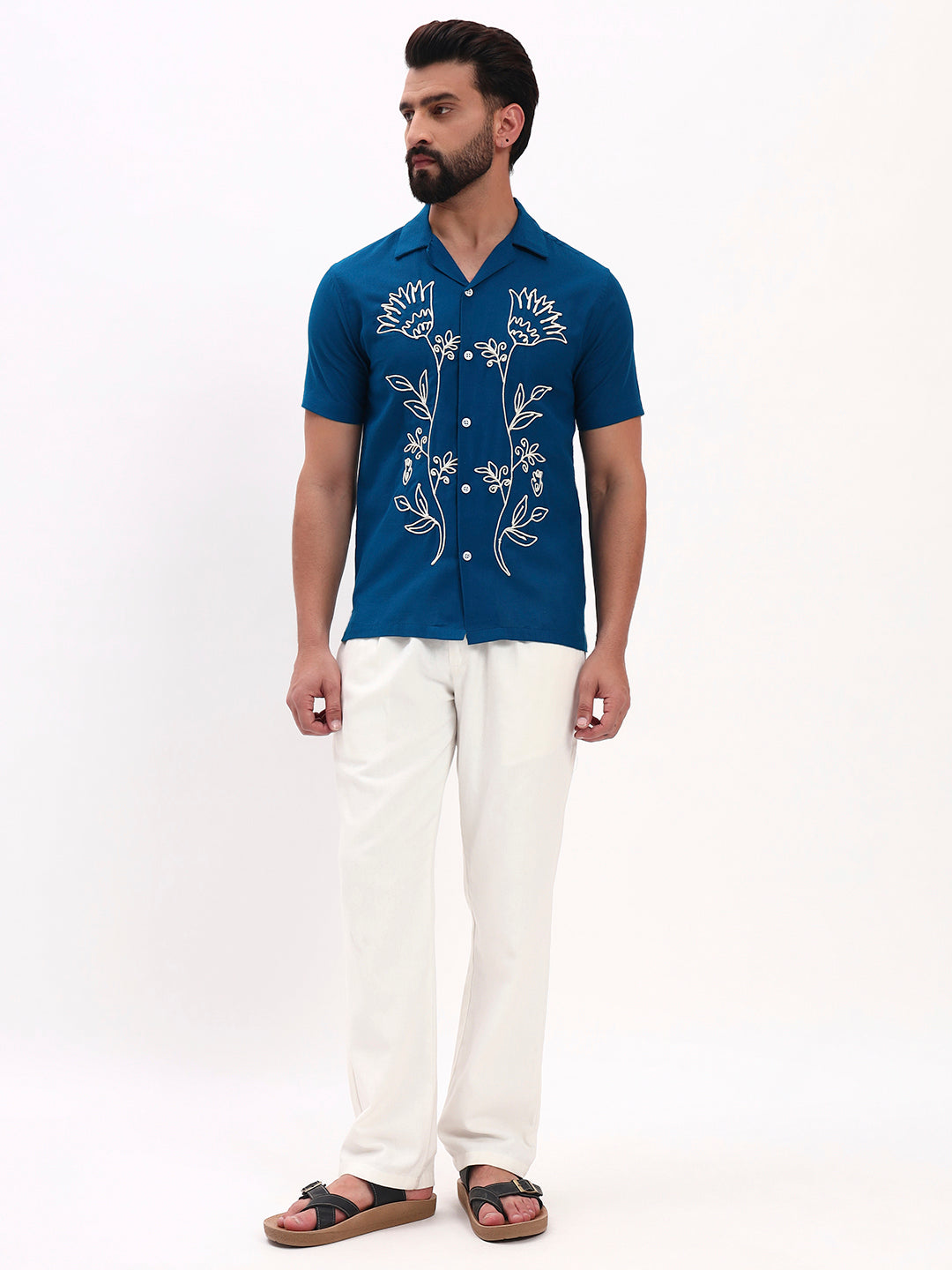 BLUE FLORAL EMBROIDERED SHIRT