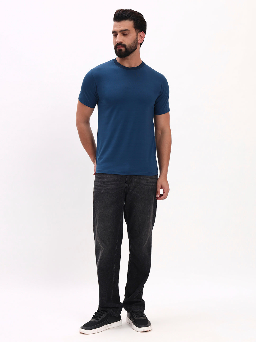 TEAL BLUE SOLID T-SHIRT
