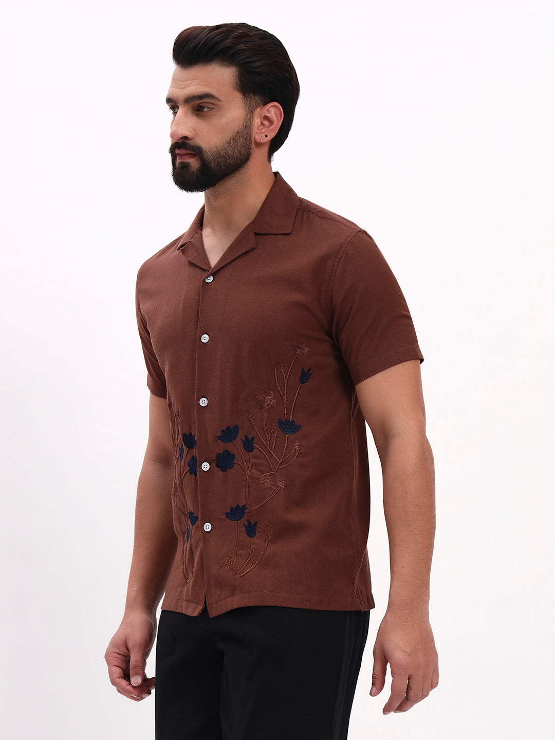 BROWN FLORAL EMBROIDERED SHIRT