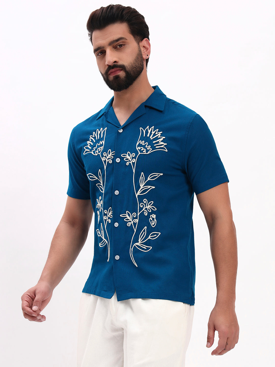 BLUE FLORAL EMBROIDERED SHIRT