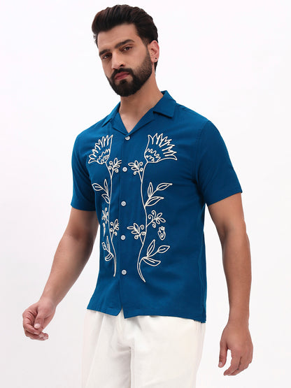 BLUE FLORAL EMBROIDERED SHIRT